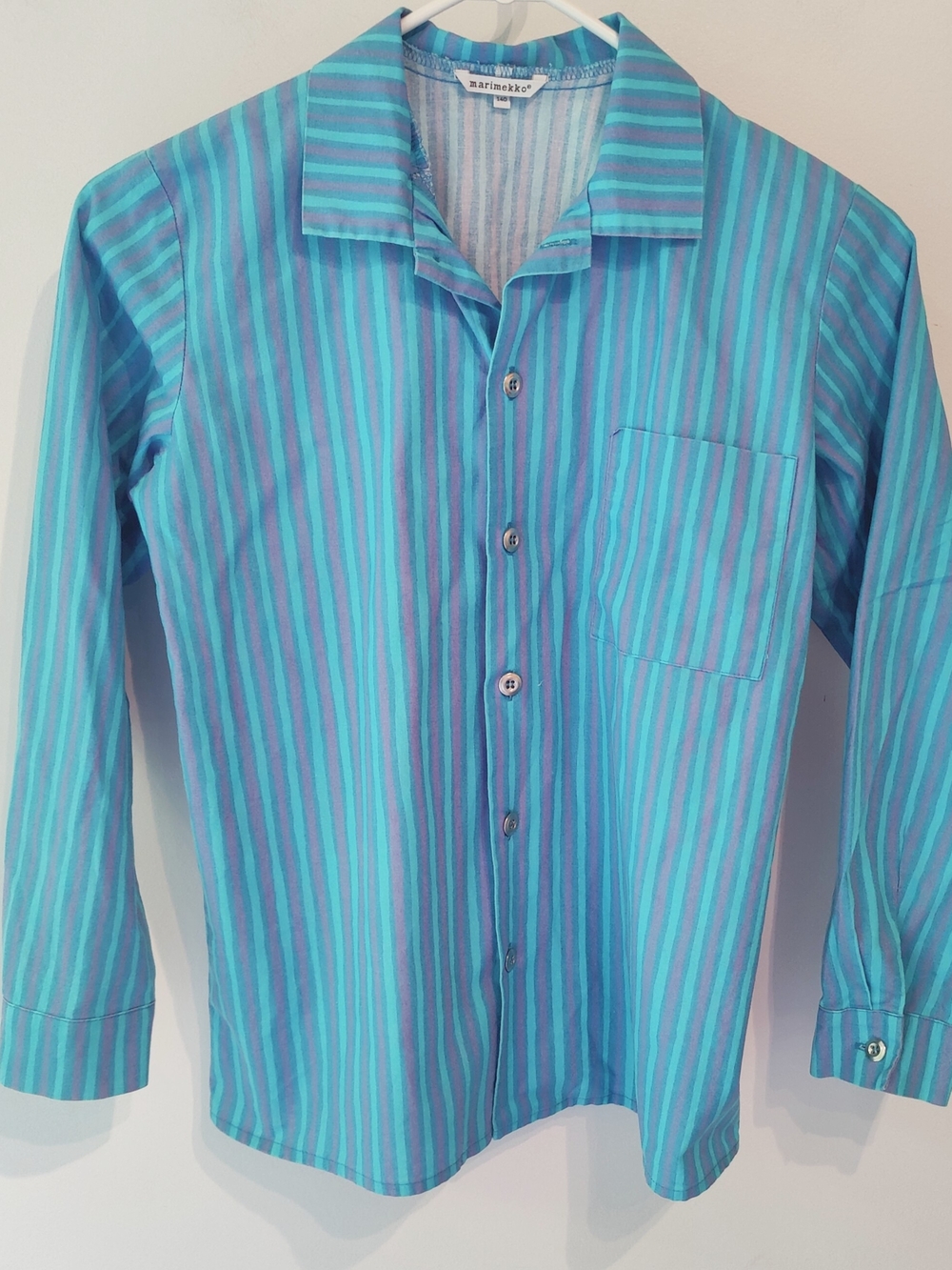 Marimekko Jokapoika Turquoise & Aqua Stripe Cotton Button-Down Shirt 140 Kids 8